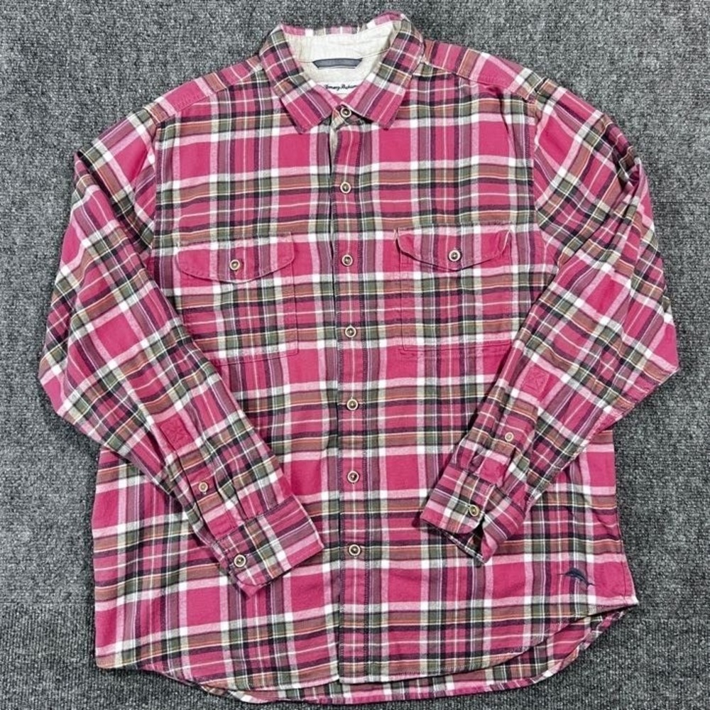 Tommy Bahama Shirt Men's Size Large Pink Plaid Long Sleeve Button Down Cotton